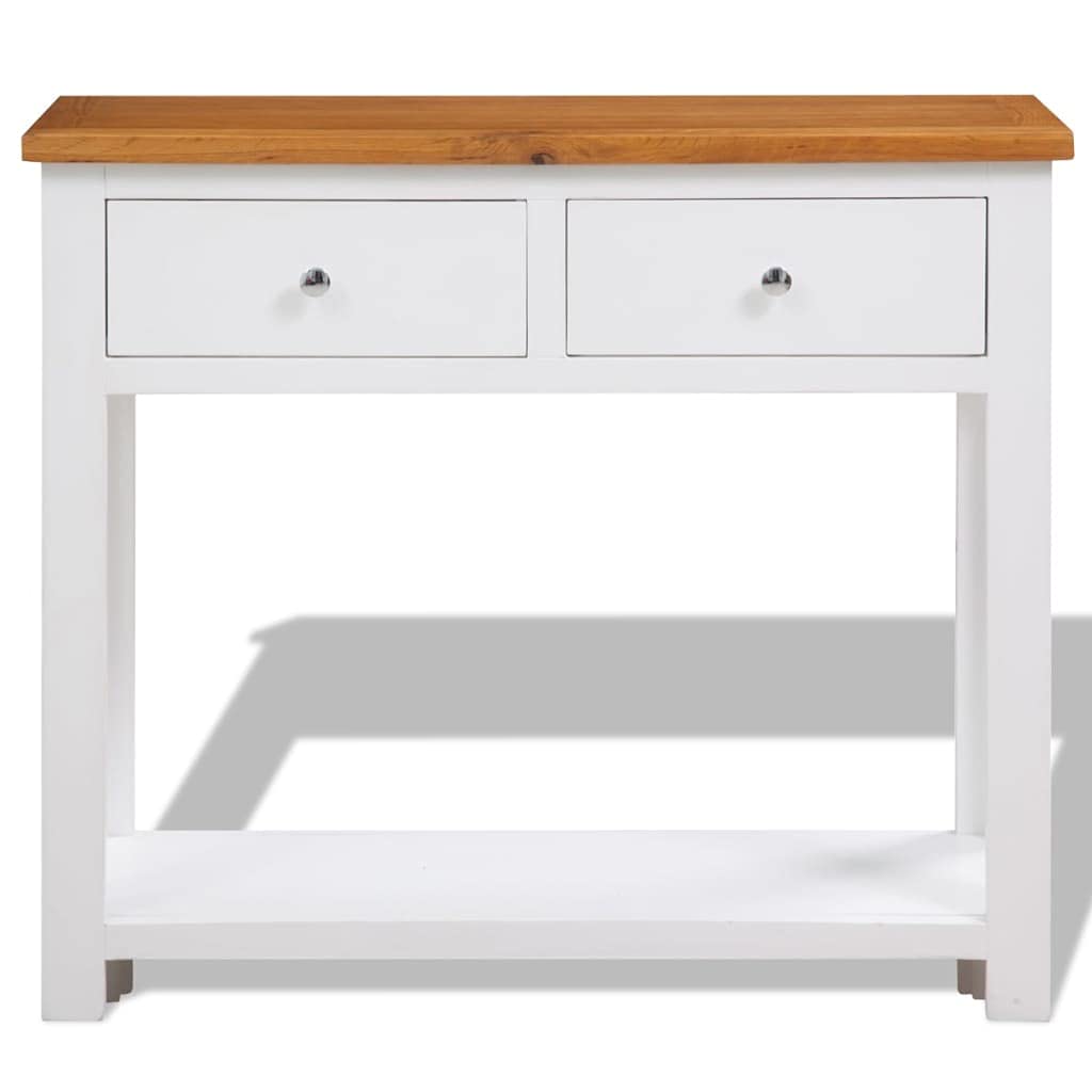 Solid Oak Wood Console Table with 2 Drawers and Shelf C9540