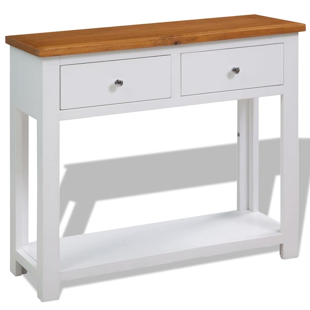 Solid Oak Wood Console Table with 2 Drawers and Shelf C9540