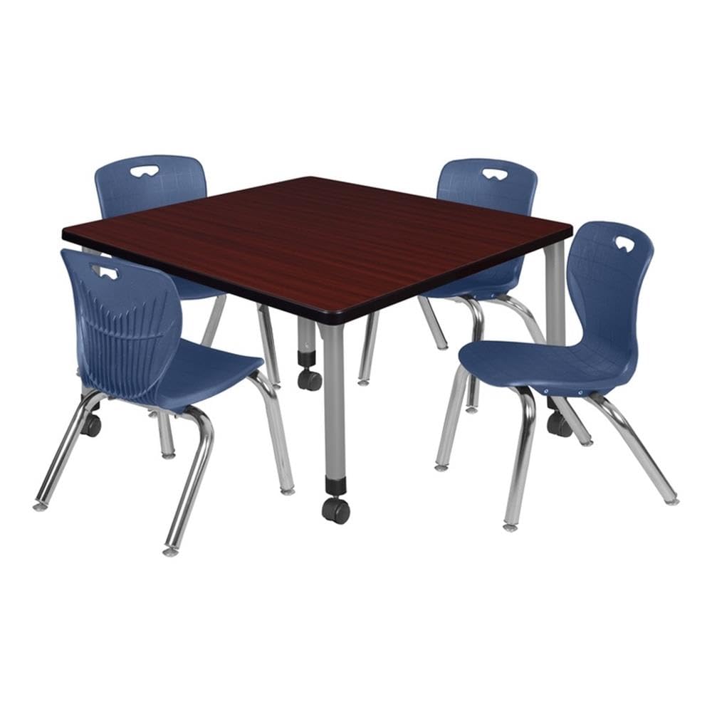 36" Square Mobile Table with 4 Blue Stack Chairs G4497