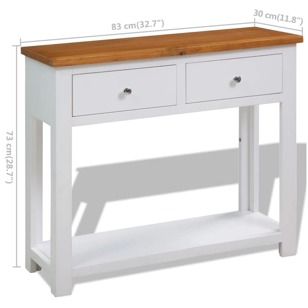 Solid Oak Wood Console Table with 2 Drawers and Shelf C9540