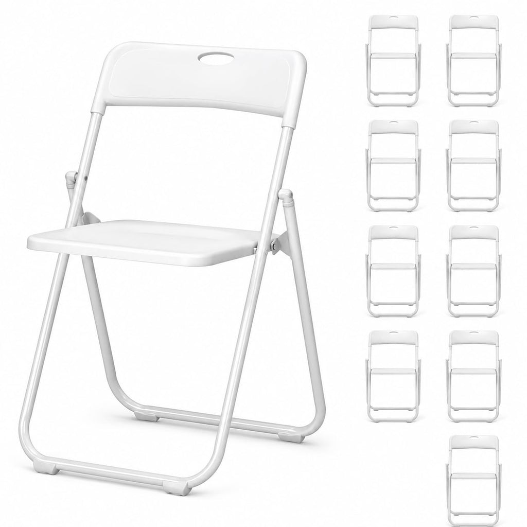 White Plastic Folding Chairs, 10 Pack Steel Frame E62303