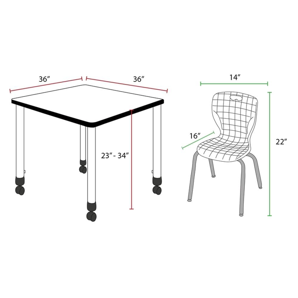 36" Square Mobile Table with 4 Blue Stack Chairs G4497