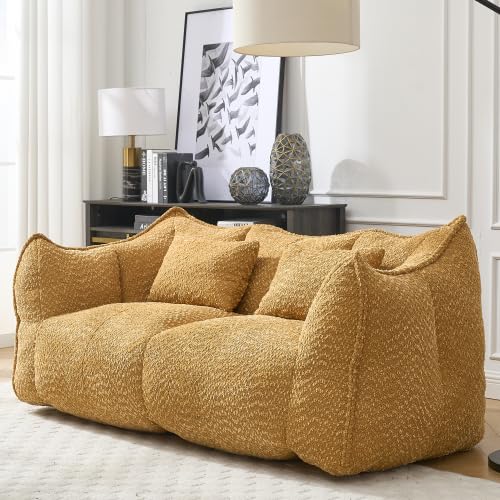Yellow 2 Seat Foam Stuffed Beanbag Chair O794348