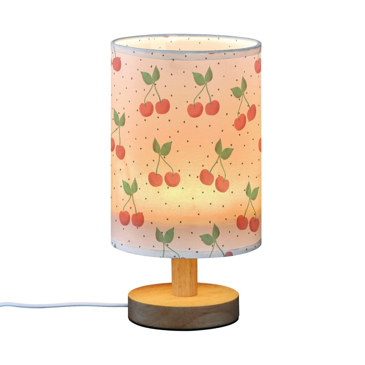 Red Cherry Table Lamp with USB Ports and Fabric Lampshade F307769