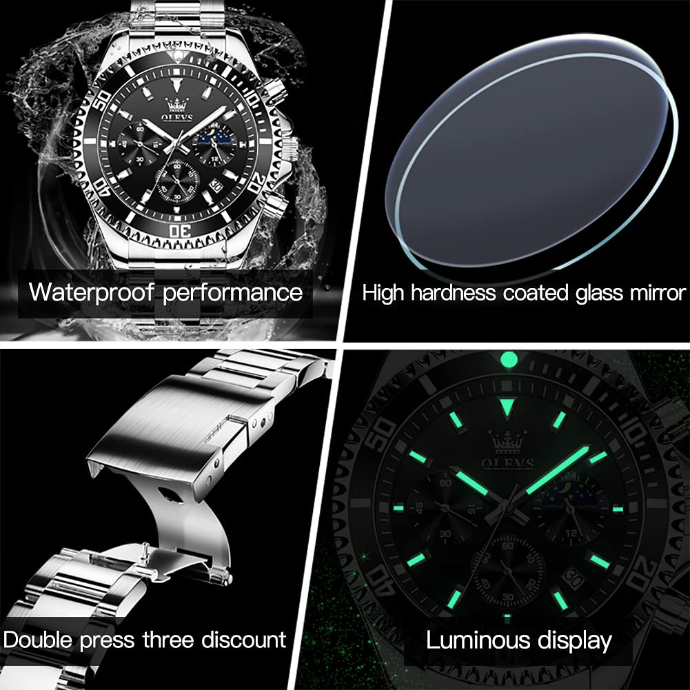 Stainless Steel Analog Quartz Chronograph Waterproof Luminous Watch S686868