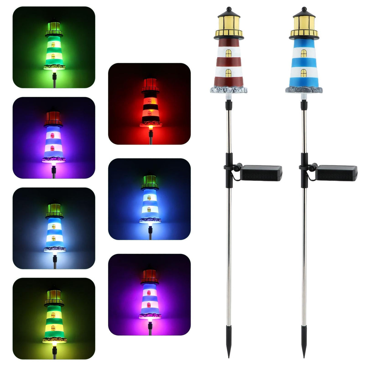 2 Pack 7 Color Changing Solar Garden Stake Lights U3818