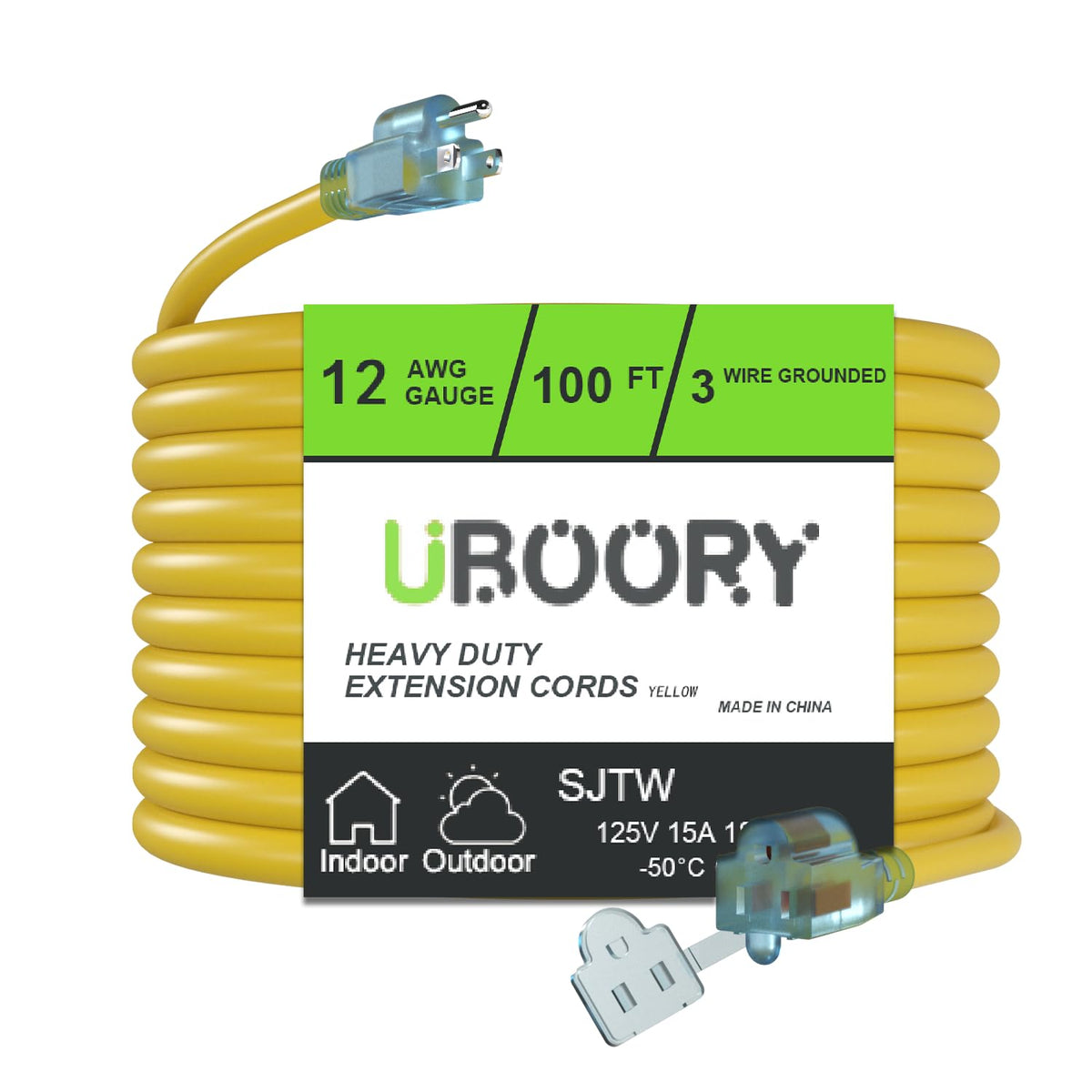 Waterproof 100 FT Yellow 12/3 SJTW Heavy Duty Extension Cord U450646