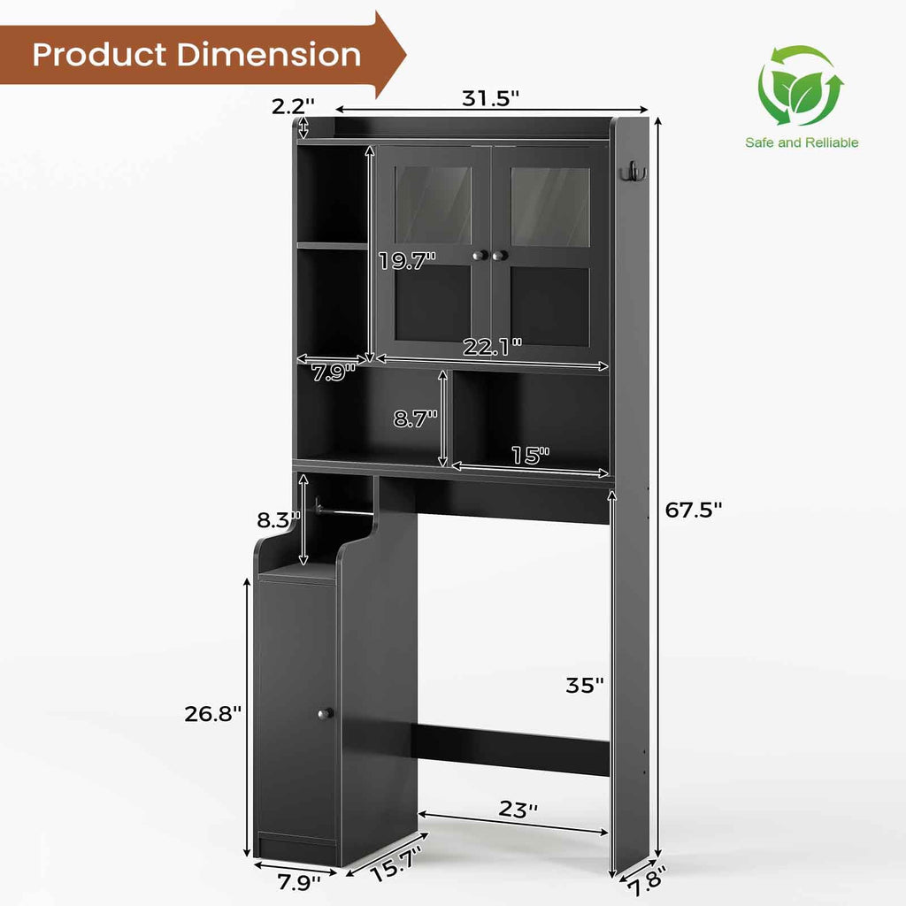 Over The Toilet Storage Cabinet with Glass Doors & Toilet Paper Holder Stand D4194