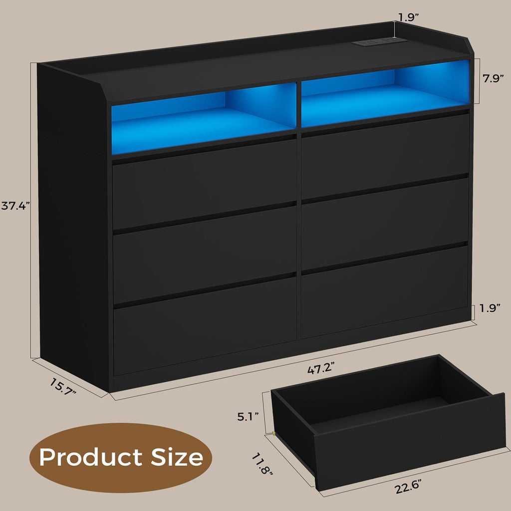 Black Dresser with LED Lights and Power Strip O872
