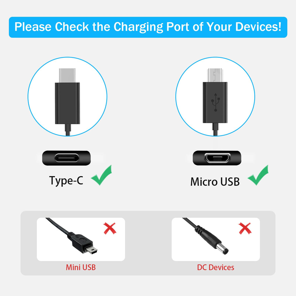 2A Power Adapter with USB Type-C and Micro USB Cables F8936