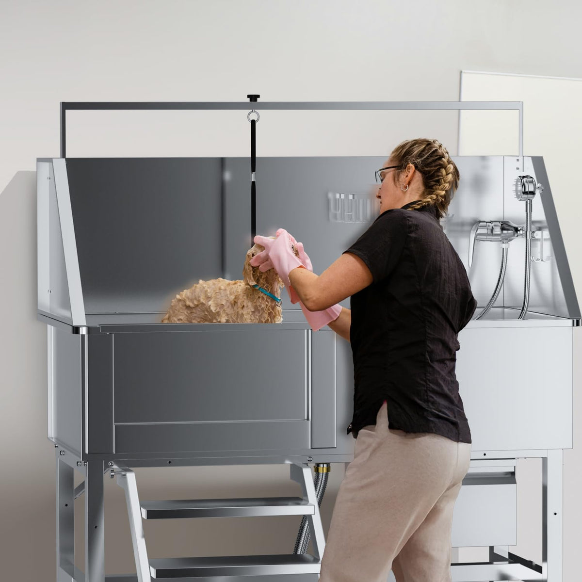 46" Stainless Steel Dog Washing Station with Stairs G28976
