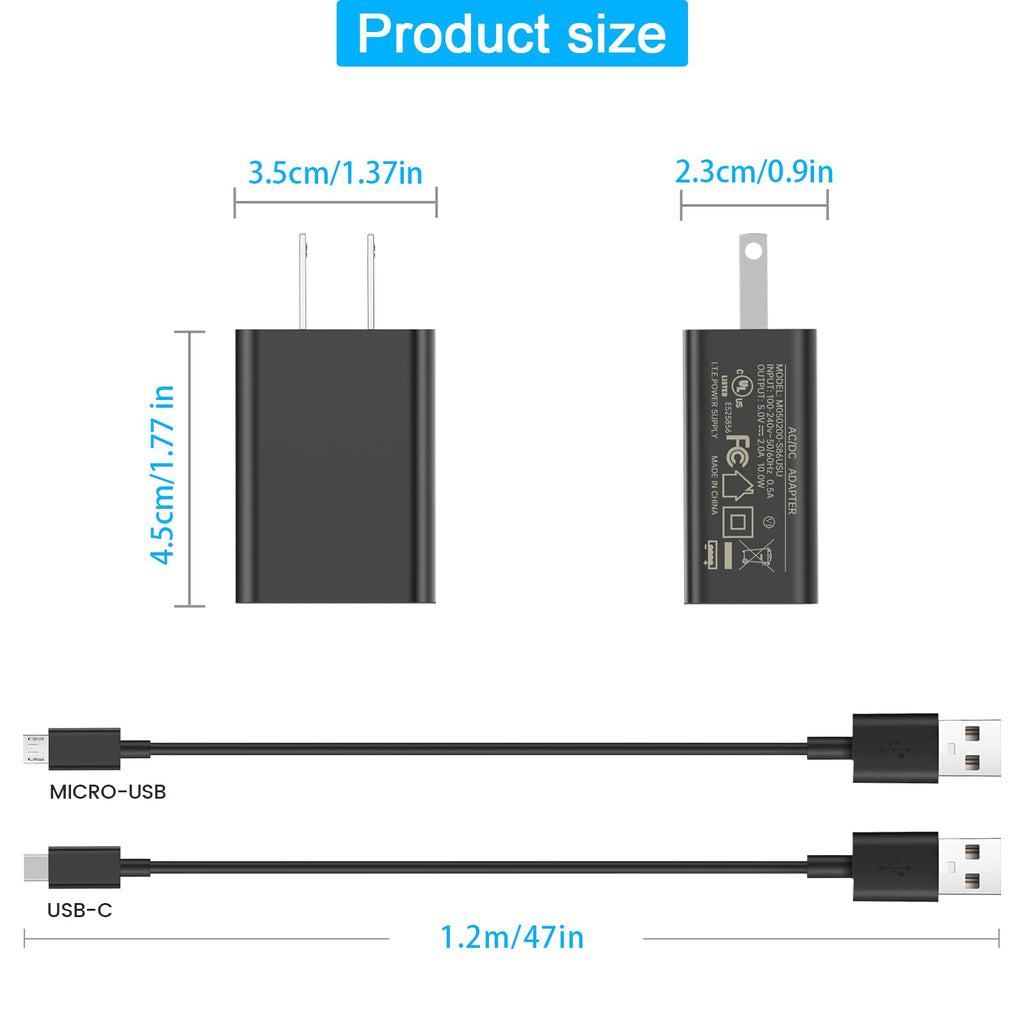 2A Power Adapter with USB Type-C and Micro USB Cables F8936