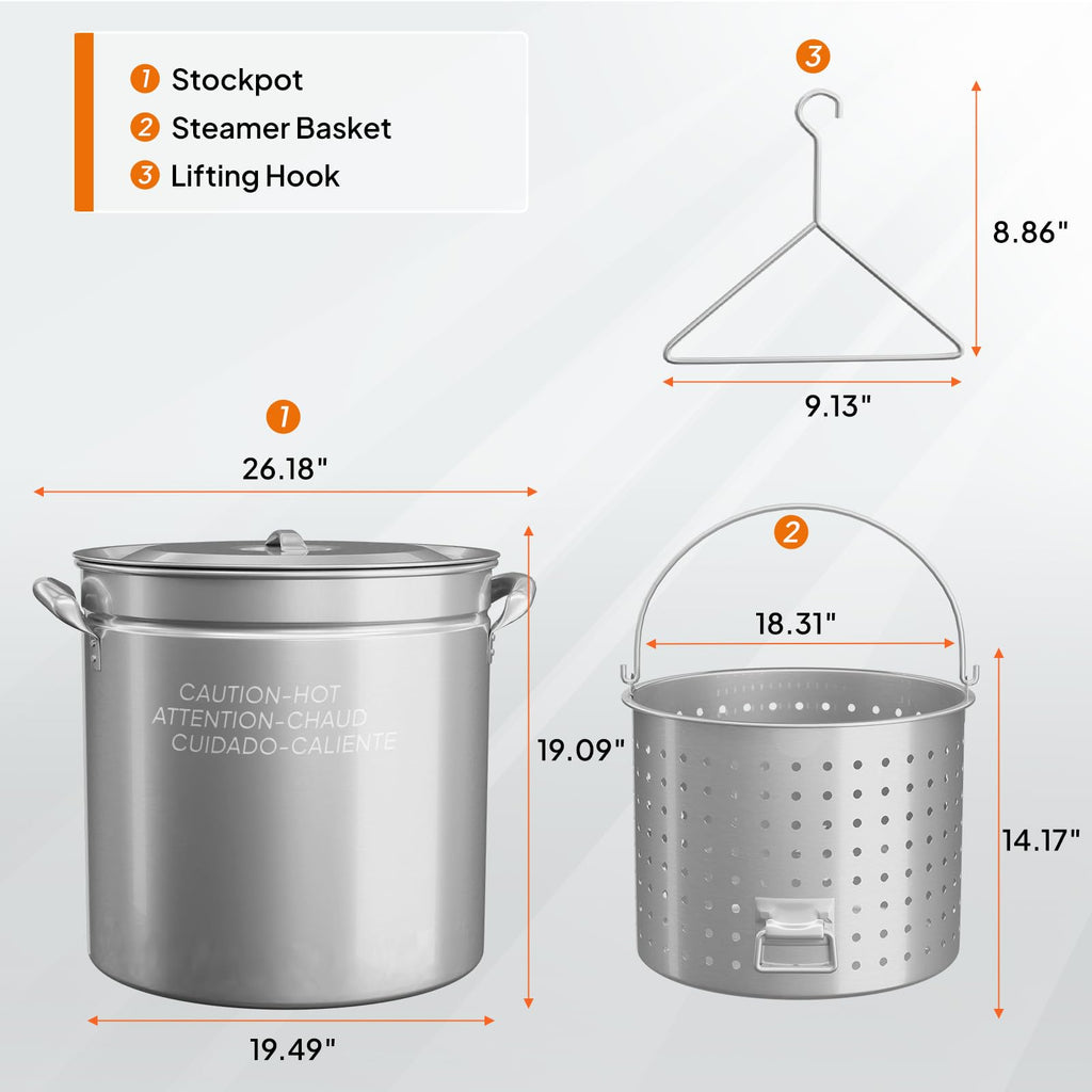 102QT Stainless Steel Stock Pot with Steamer Basket A20931