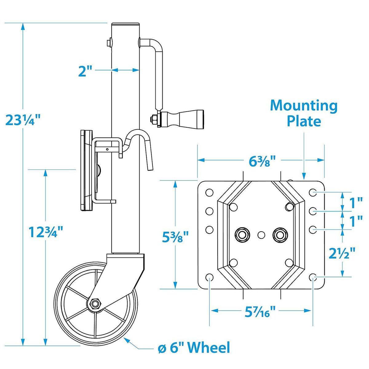Fold Up Trailer Jack, 22-7/8 In., 1,000 Lbs I129