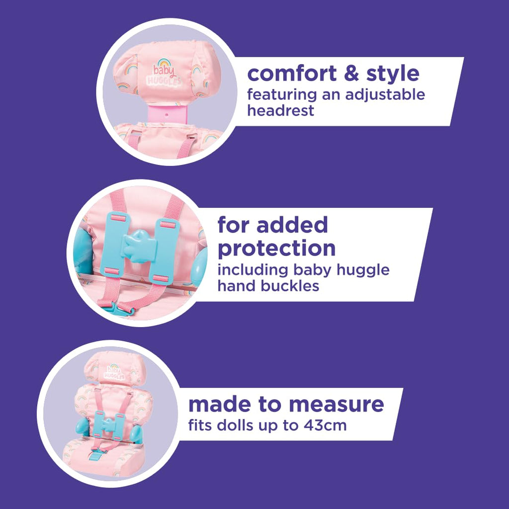 Pink Booster Seat for Dolls with Adjustable Headrest & Buckles G78446