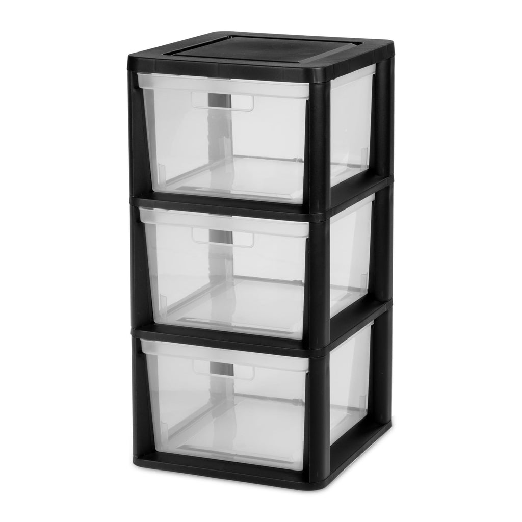 Black 3 Drawer Plastic Storage Tower U492