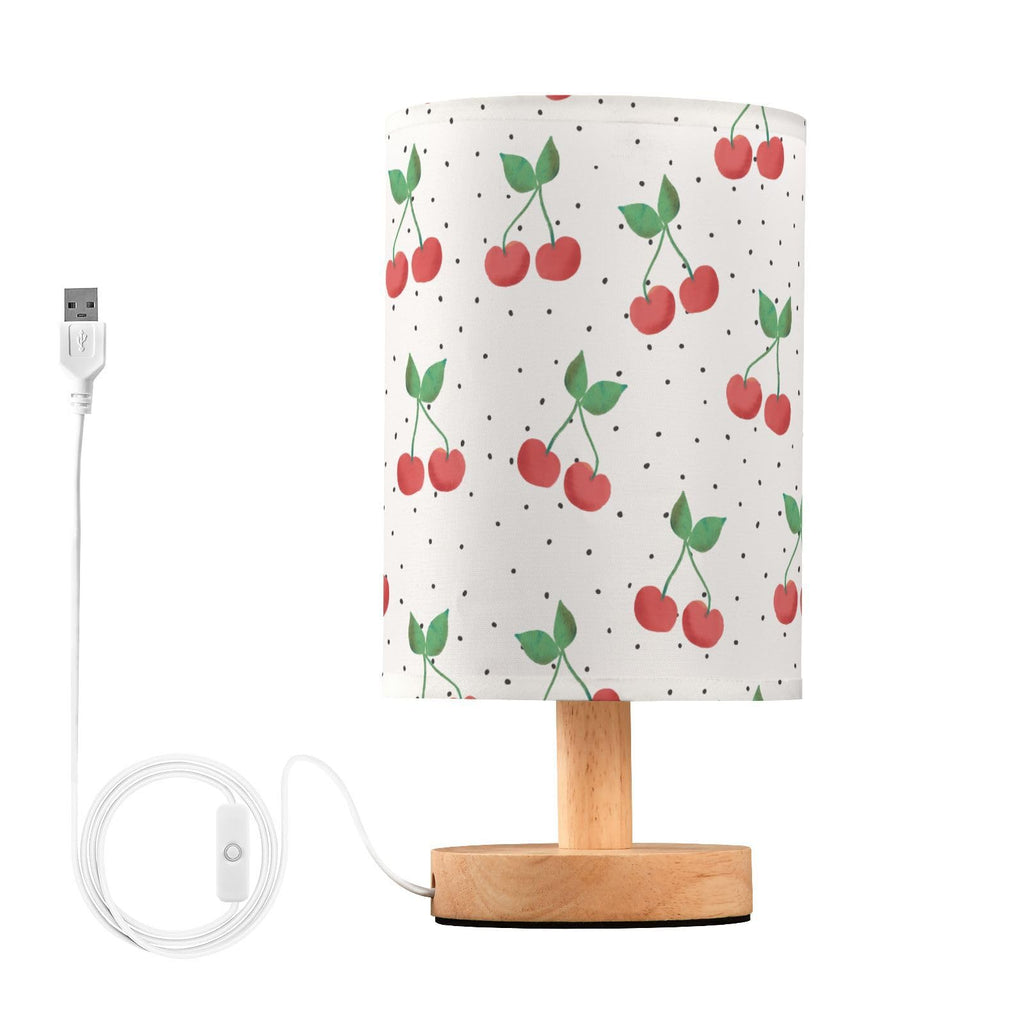 Red Cherry Table Lamp with USB Ports and Fabric Lampshade F307769