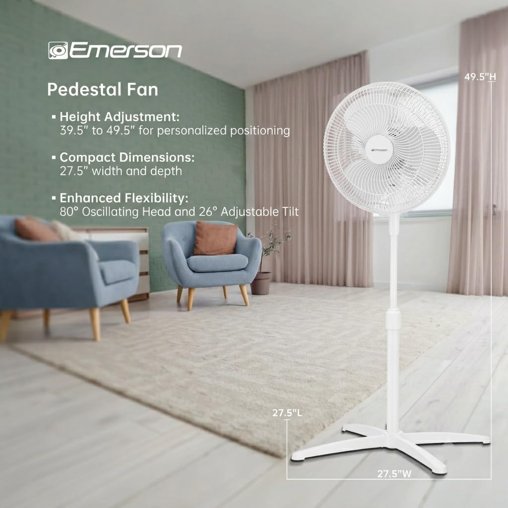 16-inch Oscillating Pedestal Fan with 3-Speed Control, White L5531