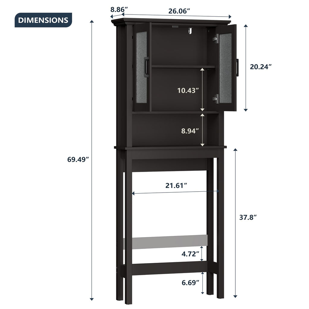 Over Toilet Storage Cabinet with Glass Doors and Adjustable Shelf F9319