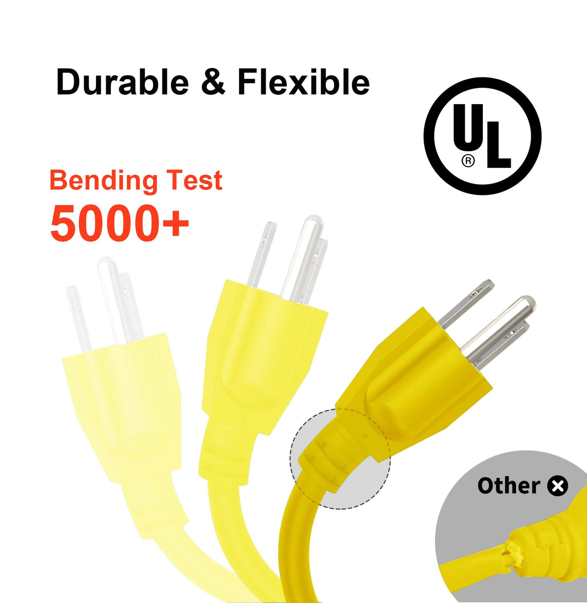 Waterproof 100 FT Yellow 12/3 SJTW Heavy Duty Extension Cord U450646