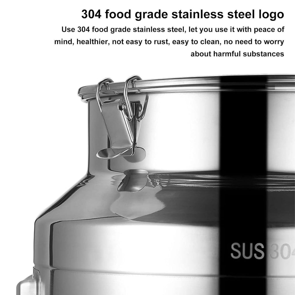 304 Stainless Steel Airtight Food Storage Container with Lid Faucet and Handles W639695