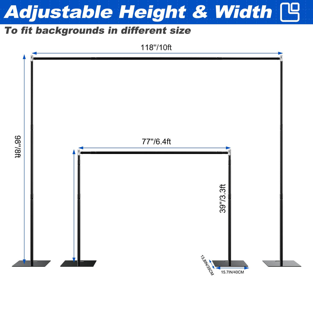 8ftx10ft Adjustable Heavy Duty Black Pipe and Drape Backdrop Stand X904