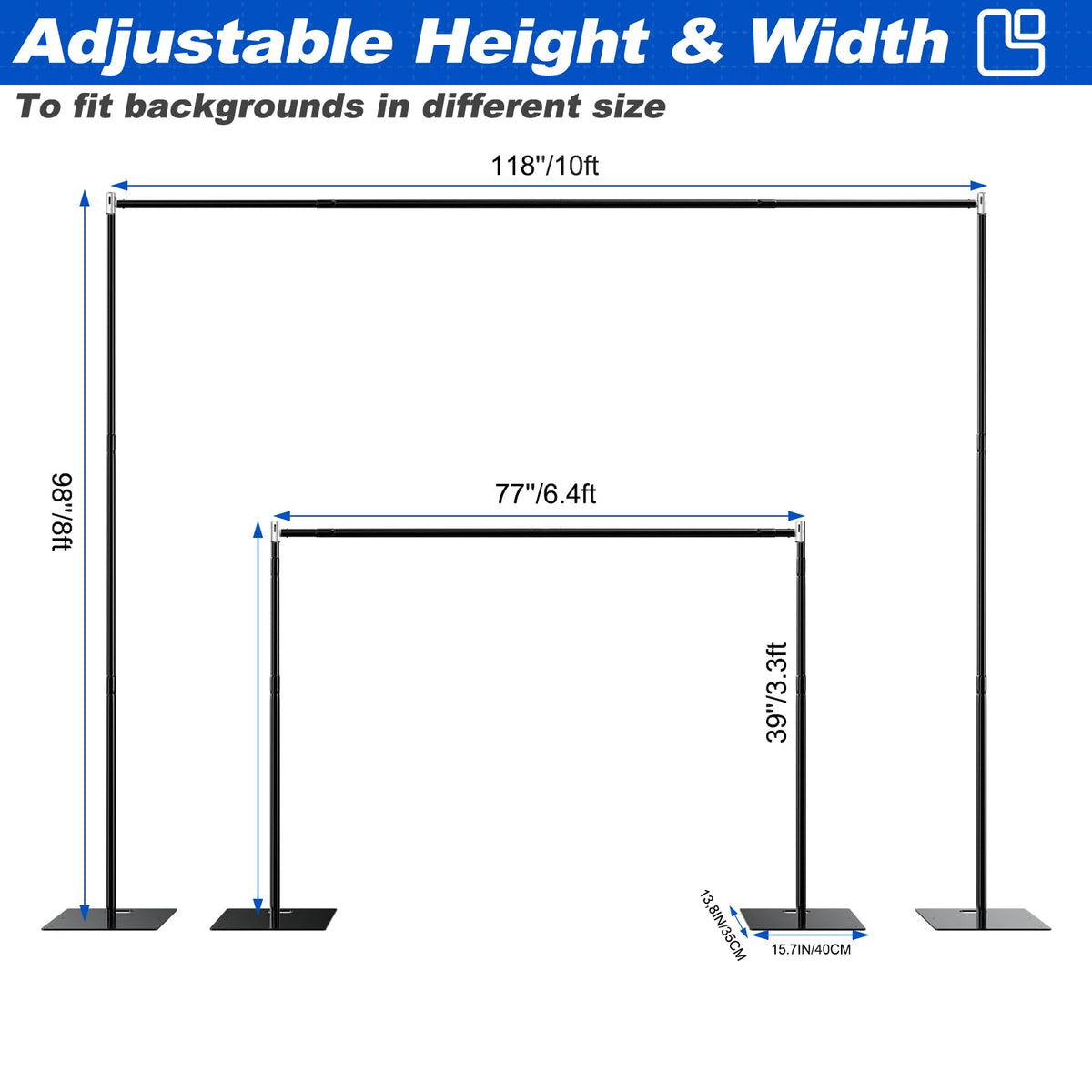 8ftx10ft Adjustable Heavy Duty Black Pipe and Drape Backdrop Stand X904