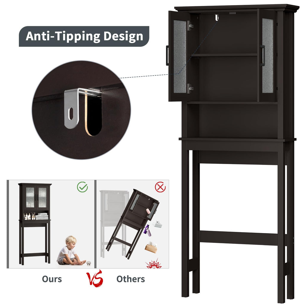 Over Toilet Storage Cabinet with Glass Doors and Adjustable Shelf F9319