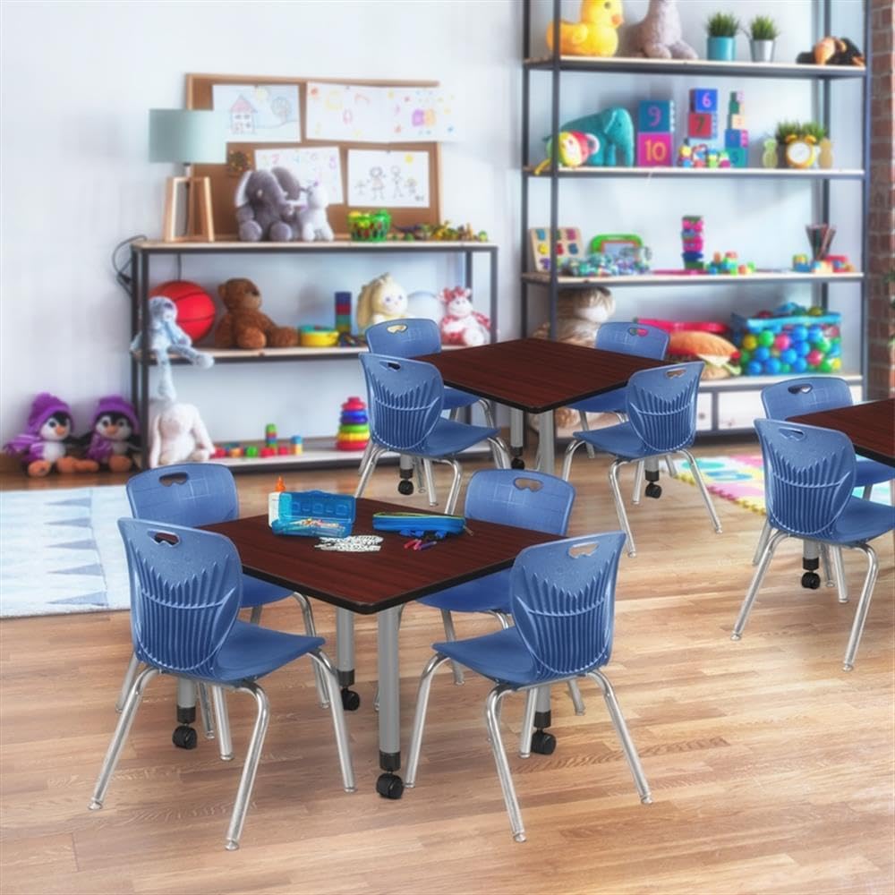 36" Square Mobile Table with 4 Blue Stack Chairs G4497