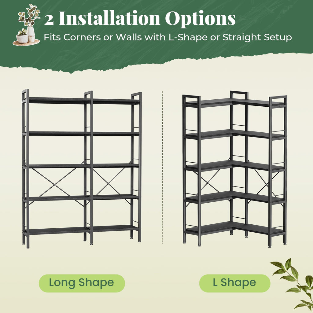 5 Tier L Shaped Corner Bookshelf with 10 Open Shelves H986489