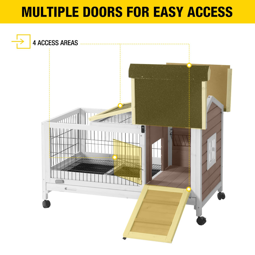 Brown Rabbit Hutch with Wire Floor and Plastic Tray C750