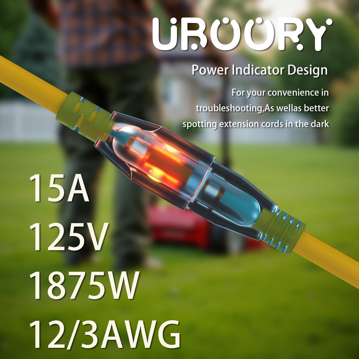 Waterproof 100 FT Yellow 12/3 SJTW Heavy Duty Extension Cord U450646