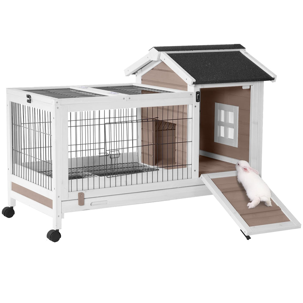 Brown Rabbit Hutch with Wire Floor and Plastic Tray C750