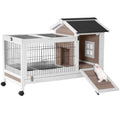 Brown Rabbit Hutch with Wire Floor and Plastic Tray C750