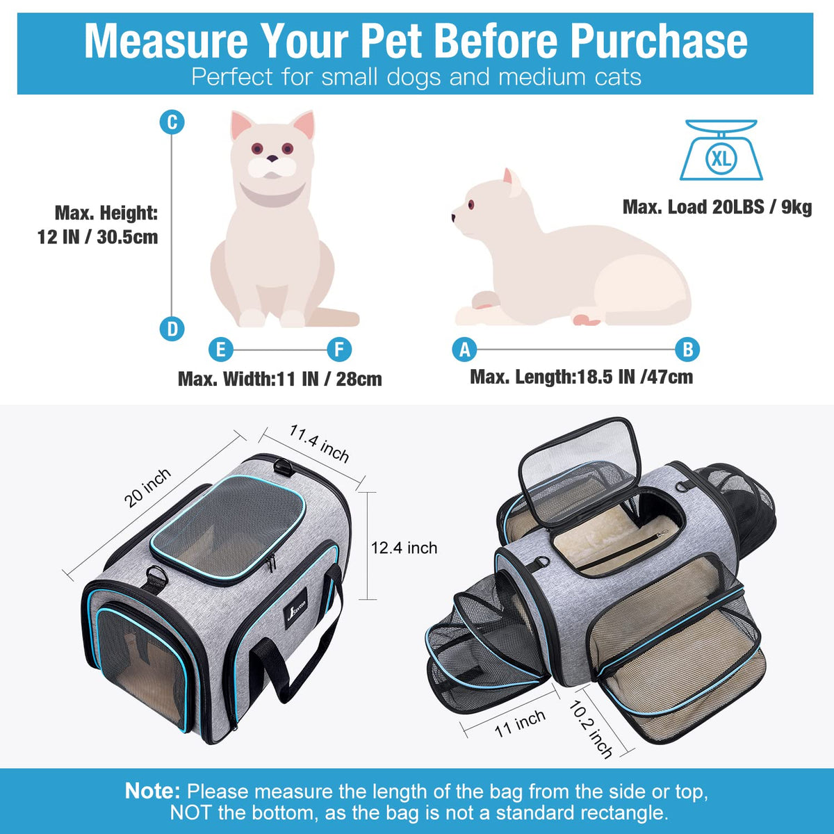 Airline Approved Expandable Soft Sided Pet Carrier with Fleece Pad G567