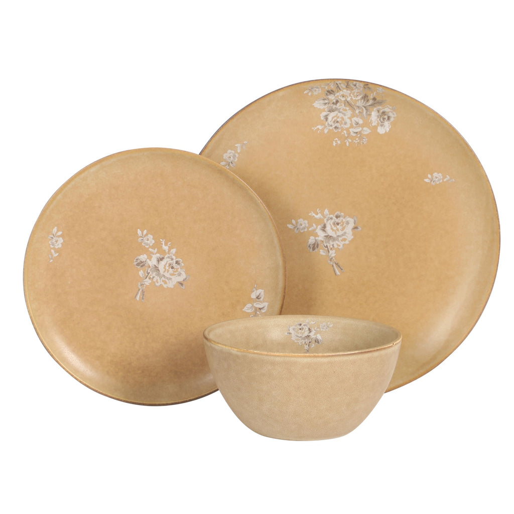 12 Piece Taupe Floral Dinnerware Set G23240
