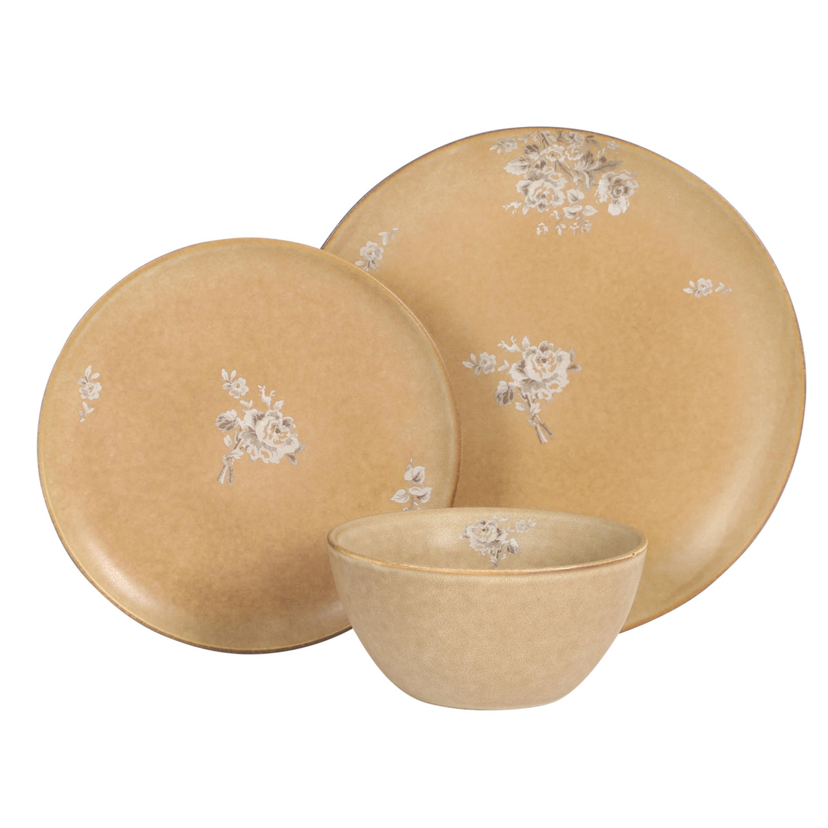 12 Piece Taupe Floral Dinnerware Set G23240
