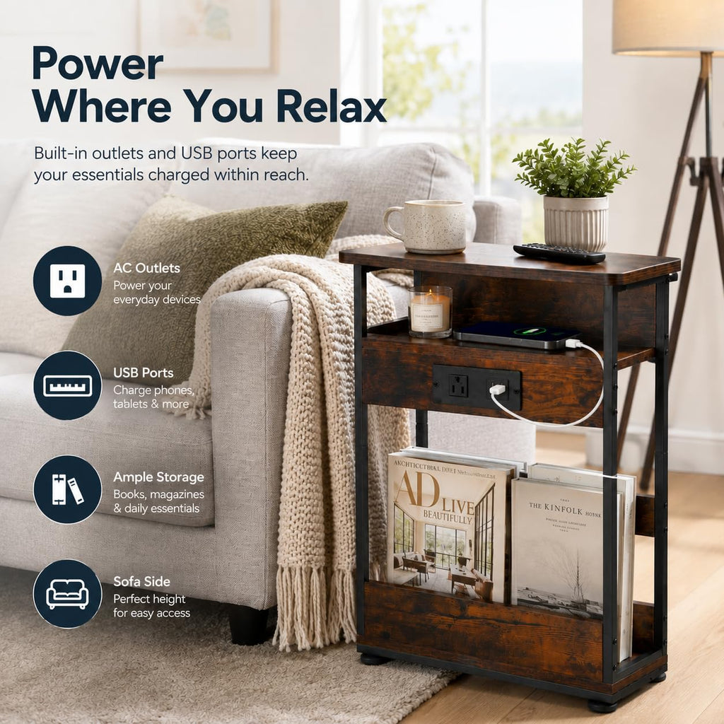 Narrow Side Table with Charging Station G392
