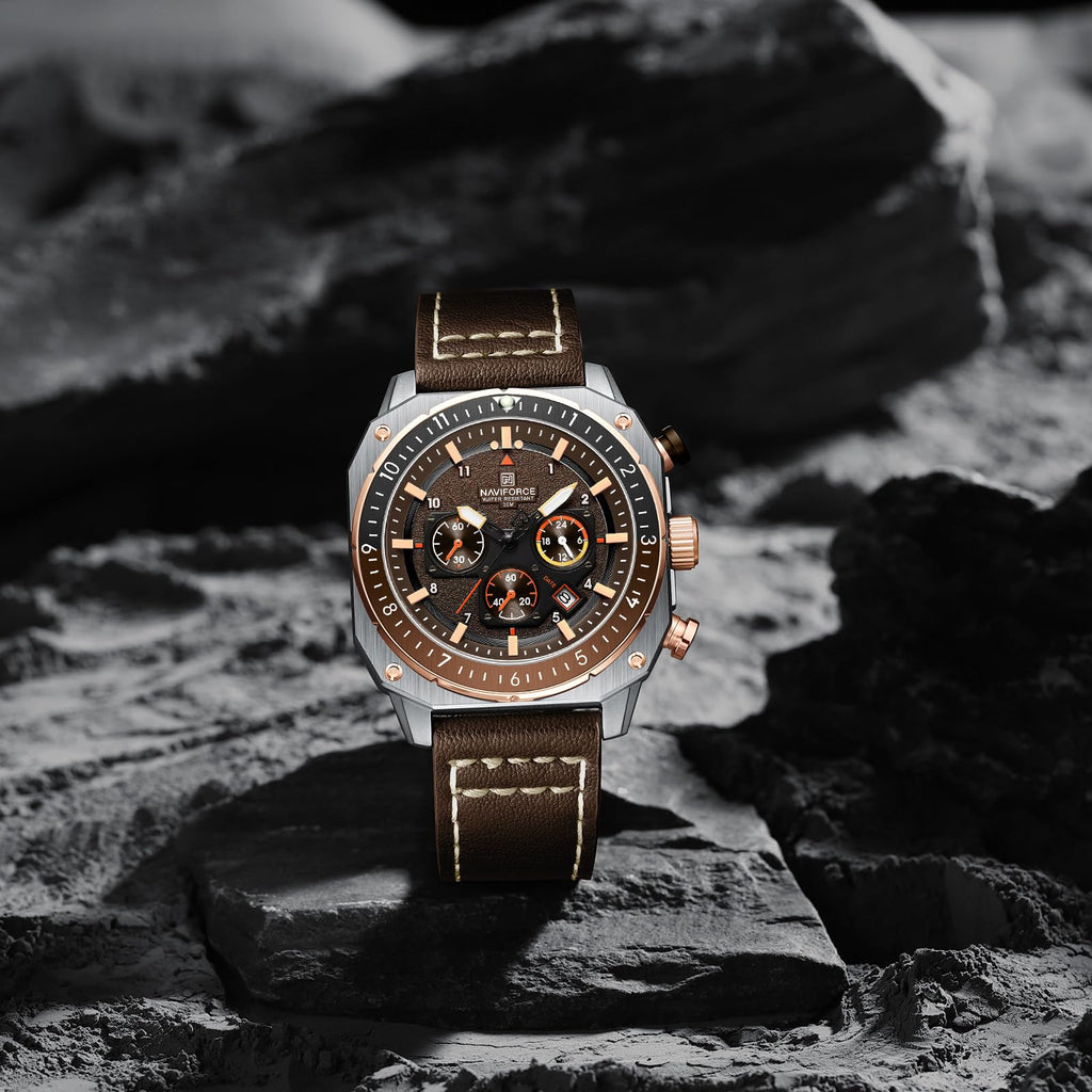 Men's Square Big Face Waterproof Chronograph Leather Strap Watch V51577