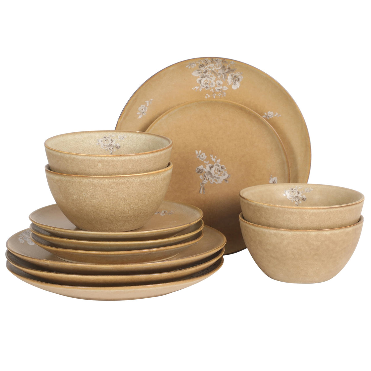 12 Piece Taupe Floral Dinnerware Set G23240