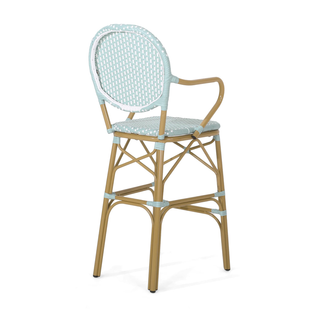 Teal Bamboo Print Wicker Aluminum Bar Stools Set of 2 R69544