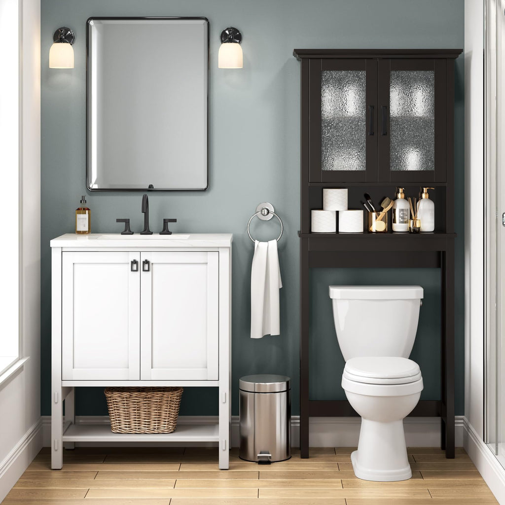 Over Toilet Storage Cabinet with Glass Doors and Adjustable Shelf F9319