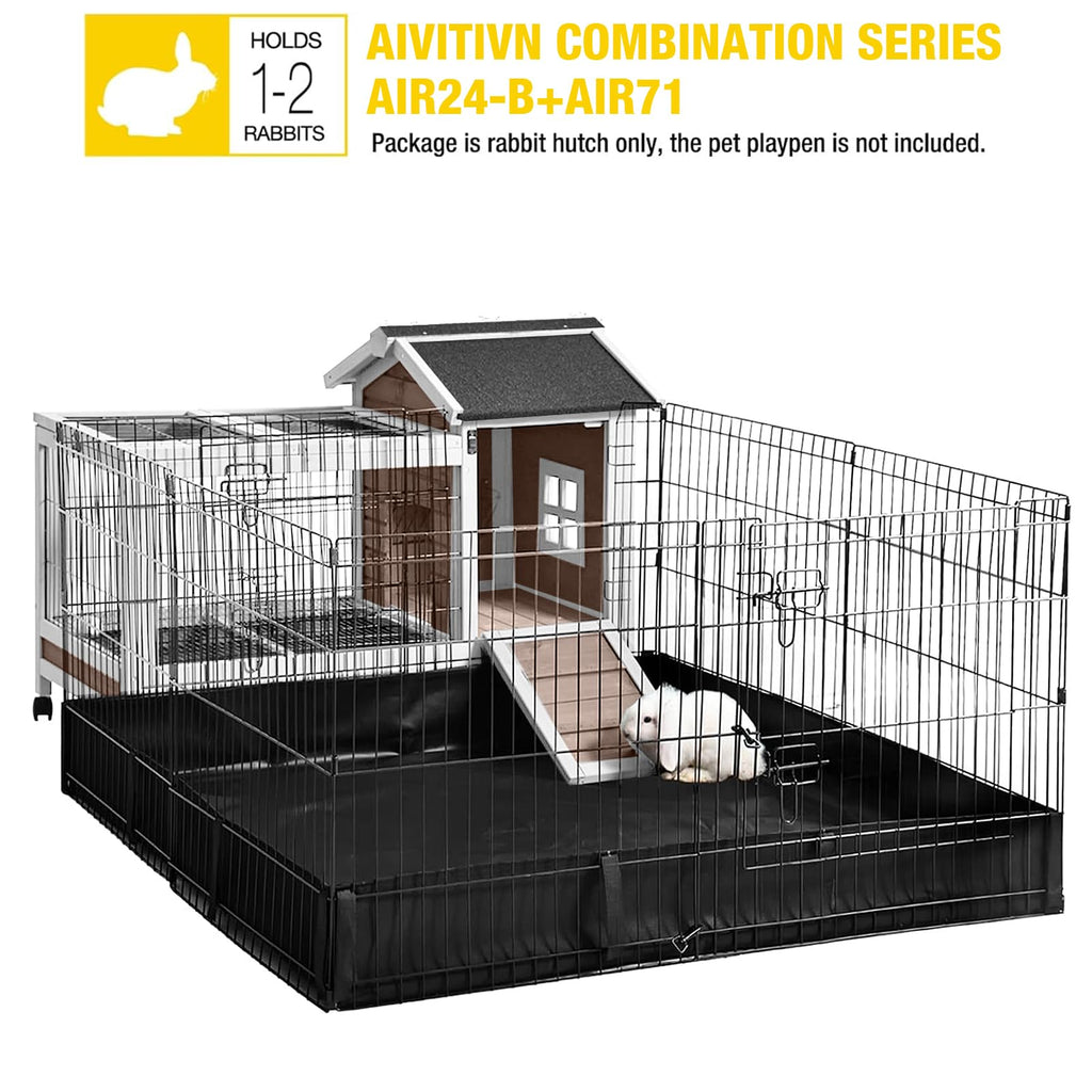 Brown Rabbit Hutch with Wire Floor and Plastic Tray C750