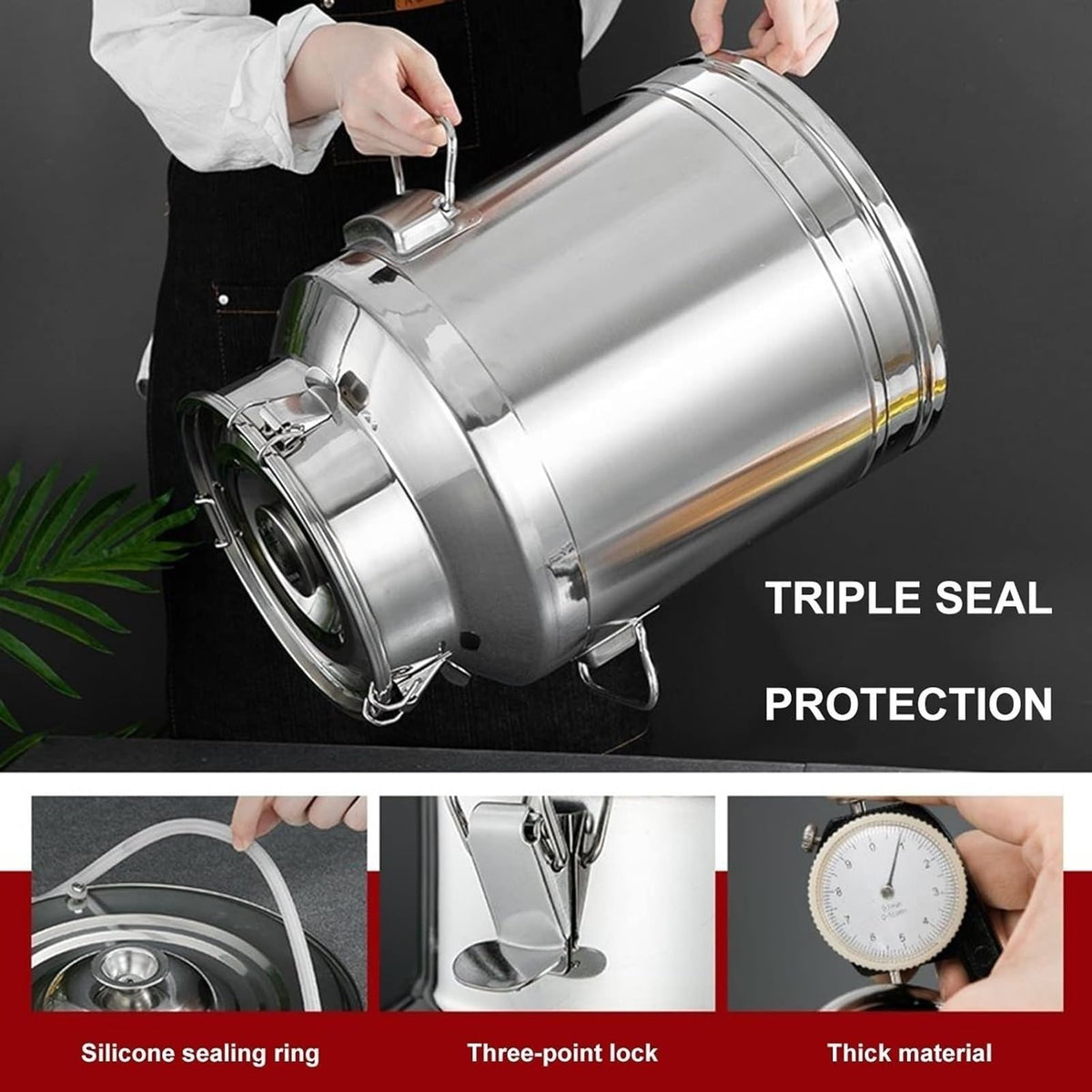 304 Stainless Steel Airtight Food Storage Container with Lid Faucet and Handles W639695