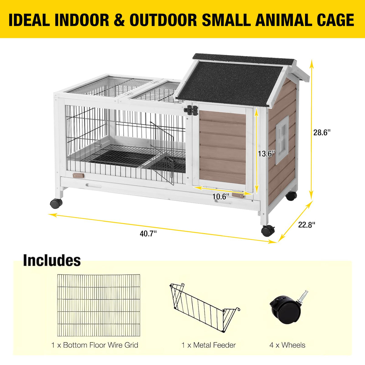 Brown Rabbit Hutch with Wire Floor and Plastic Tray C750