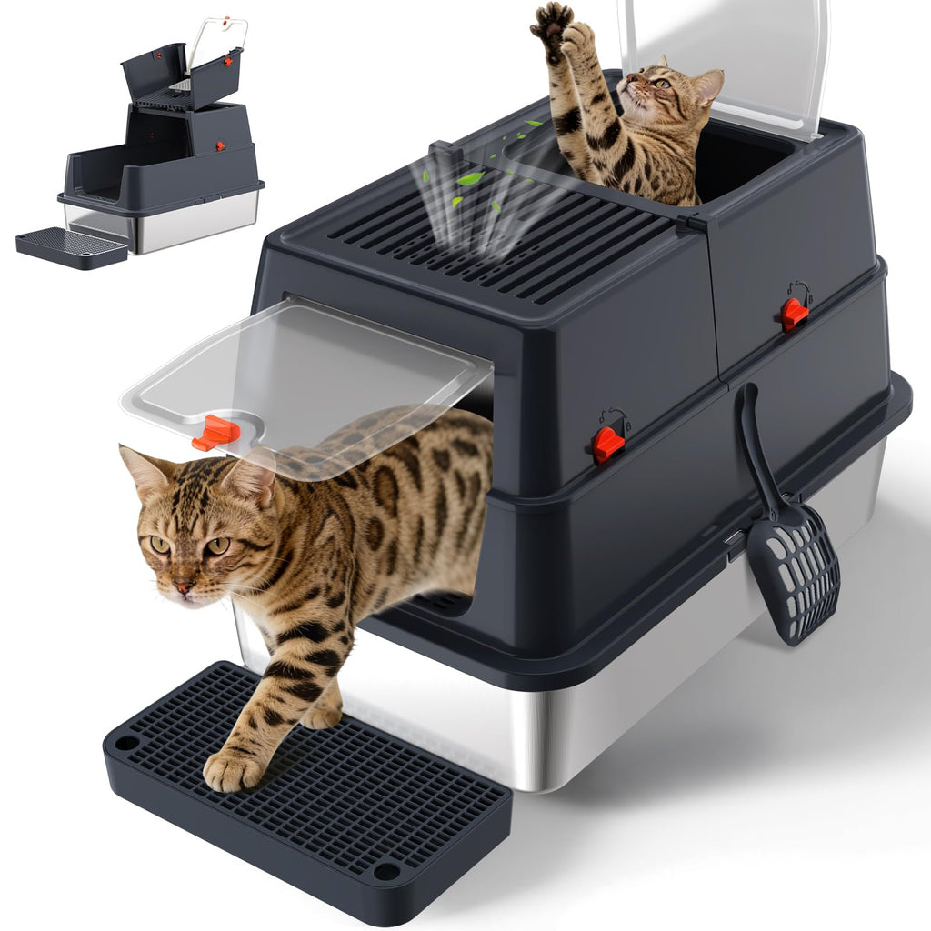 Stainless Steel Enclosed Litter Box with Lid, Extra Large, Black B250080