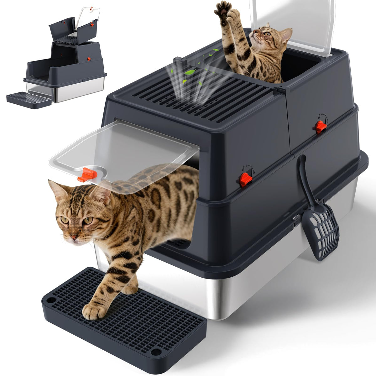 Stainless Steel Enclosed Litter Box with Lid, Extra Large, Black B250080