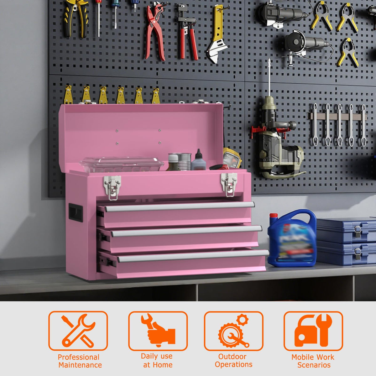 Portable Metal Tool Box with Drawers U64066