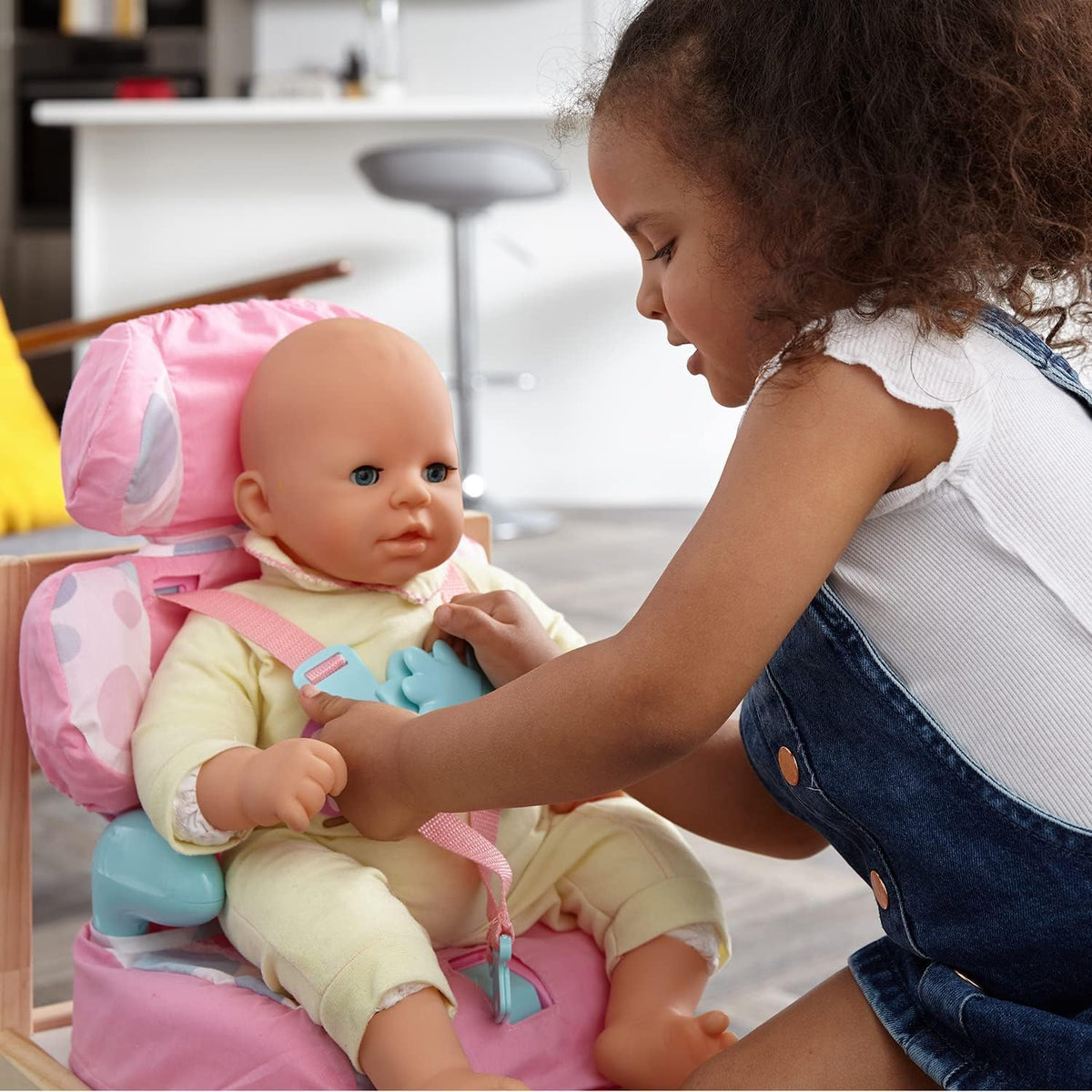 Pink Booster Seat for Dolls with Adjustable Headrest & Buckles G78446