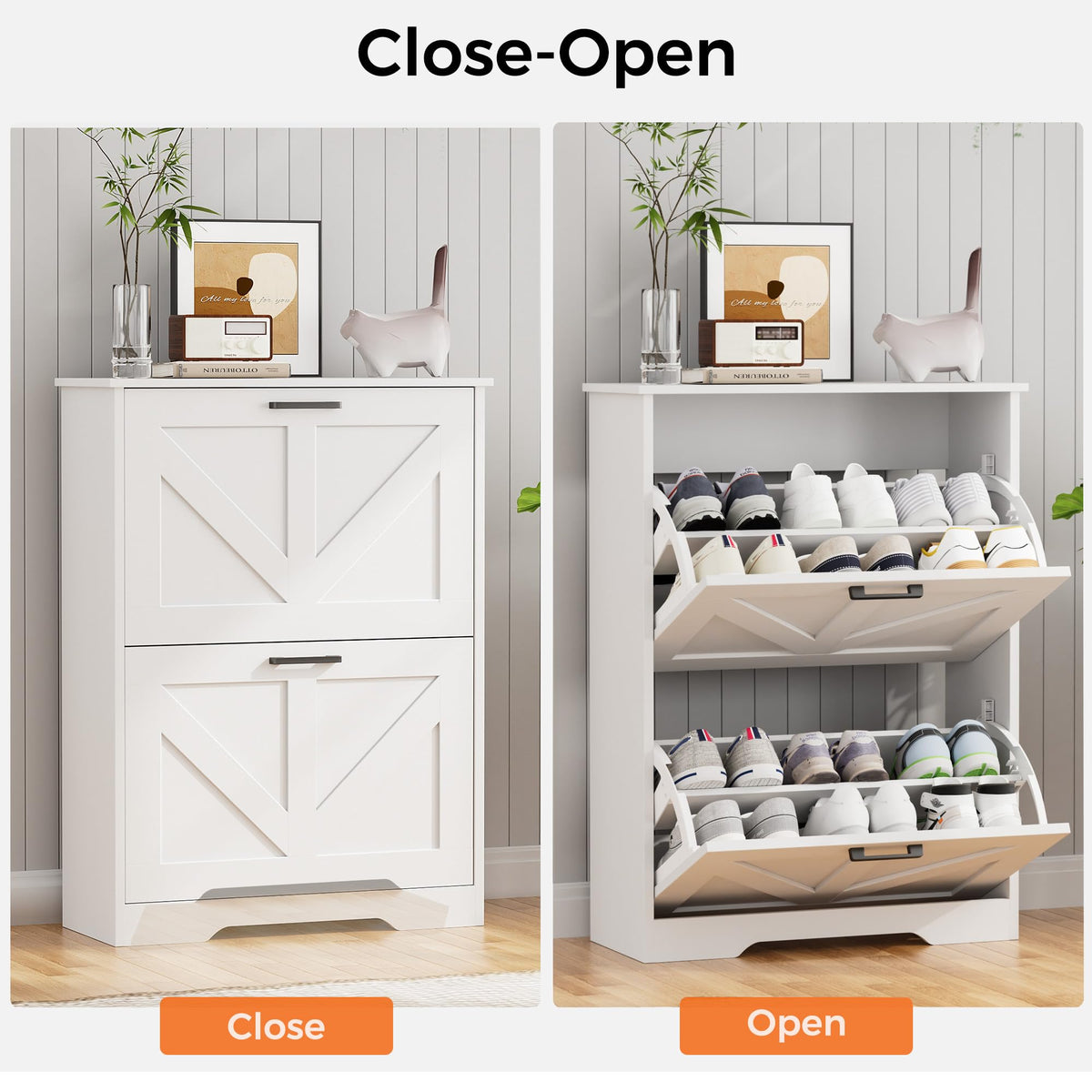 Farmhouse Shoe Cabinet with 2 Flip Drawers S244282